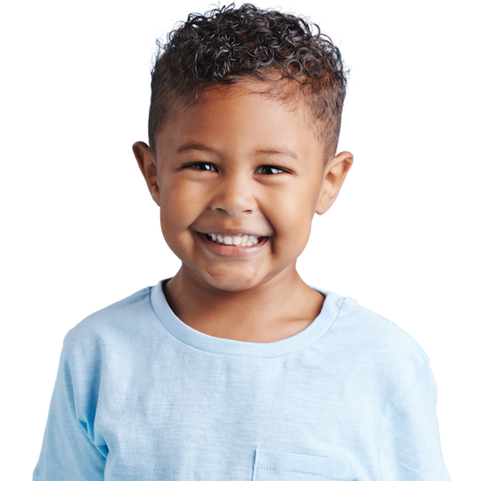 Little boy in blue shirt.